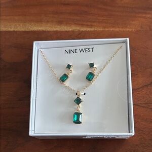 Nine West Gold Necklace with Green Accents
